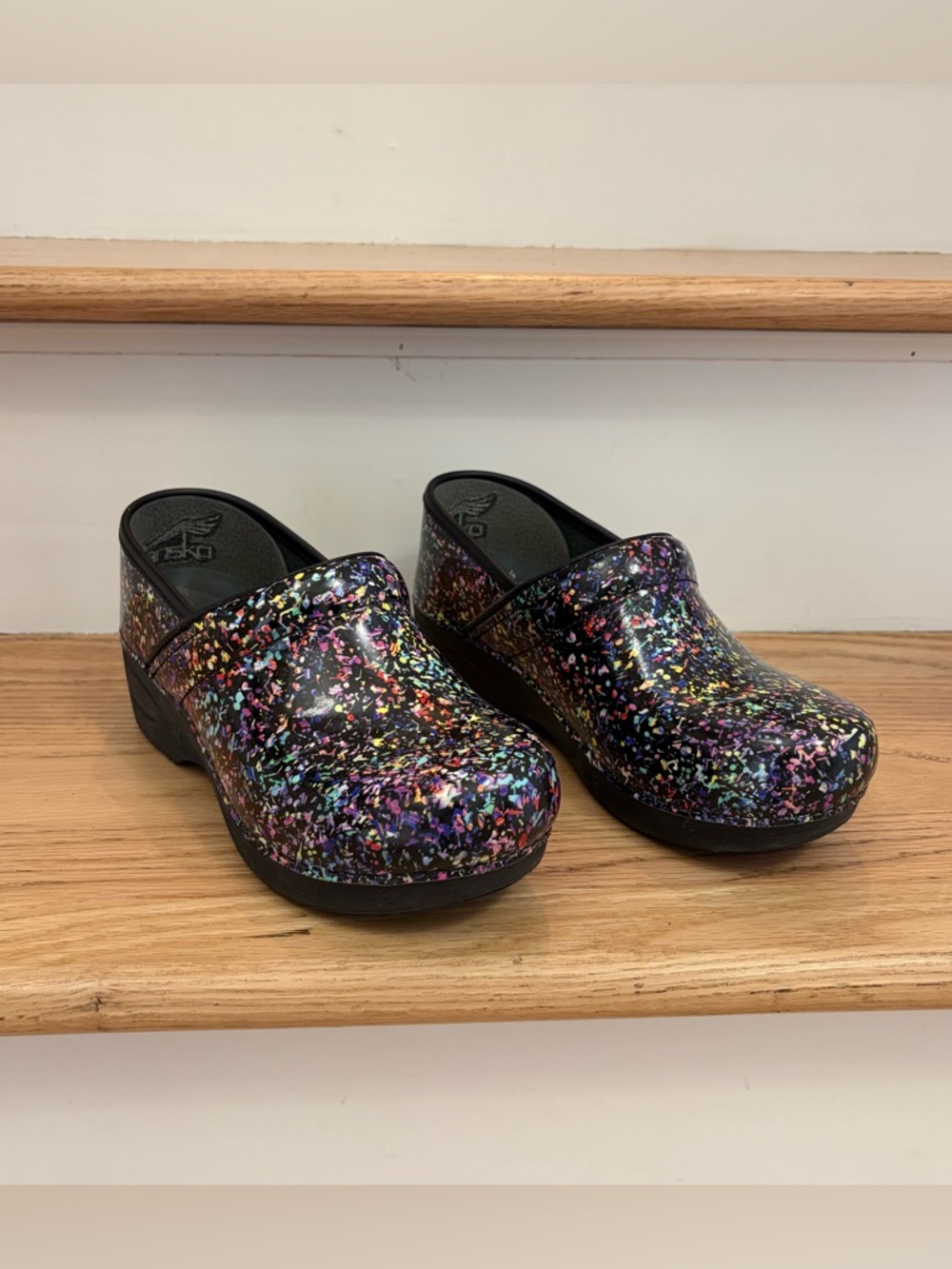Dansko Professional XP 2.0 Confetti Patent Leather Black Multicolor Clog Size 37